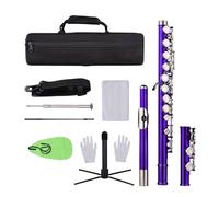 Flauta Travesera Instrumento Flauta C Con Orificio Cerrado, 16 Teclas, Flauta Niquelada De Cuproníquel Con Estuche De Transporte Y Soporte (Color : Purple)