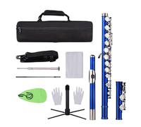 Flauta Travesera Instrumento Flauta C Con Orificio Cerrado, 16 Teclas, Flauta Niquelada De Cuproníquel Con Estuche De Transporte Y Soporte (Color : Dark Blue)