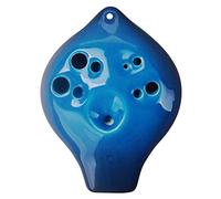 Flautas de cerámica. Ocarina de arcilla de doble tubo de 6 agujeros en do alto(Blue)
