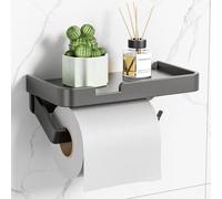 Flaveano Portarrollos Papel Higienico con Estante, Portarollos Papel Higienico Adhesivo o Atornillable - Gris Mate