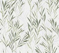 Flavour A.S. Création 36712-3 Papel pintado (10,05 m x 0,53 m), diseño floral, color verde y blanco