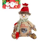 Flax Christmas Bags Zipper Design, Christmas Plush Doll Pouch, Packaging Sack, Cartoon Creative Candy Bag, Reusable Holdalls (Snowman)