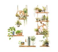 Flaxarne Calcomanías de pared con diseño de acuarela para estantes de gatos y plantas, decoración de pared para dormitorio, sala de estar, arte botánico extraíble para los amantes de los gatos
