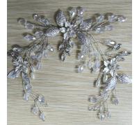 Flayem Accesorios para el Cabello de Boda de Plata, Tocado Nupcial de Hoja,Flor con Cuentas de Cristal