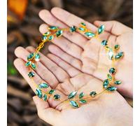 Flayem Diadema de cristal verde para novia, con diseño de hojas escasas, accesorio para el cabello para damas de honor y niñas de flores