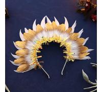 Flayem Diadema de plumas de lentejuelas blancas para carnaval, tocado para fotografía, accesorios para el cabello para fiesta, cosplay, festival