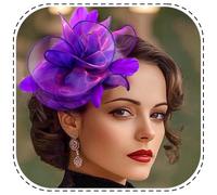 Flayem Fascinator Sombreros Púrpura Pastillero Sombrero Diadema con velo Clip de Fiesta de Té para Mujer, morado, S