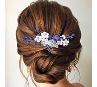 Flayem Horquillas para el pelo de novia con diamantes de imitación y flores para novia, accesorios para el cabello plateados para mujeres y niñas (2 piezas)