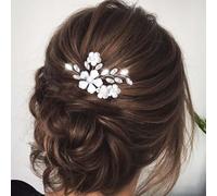 Flayem Horquillas para el pelo de novia con flores y cristales plateados para mujeres y niñas (1 unidad)