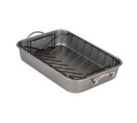 FLCPJGV 2 Piezas Fuente para Asar Molde para Hornear Bandeja para Asados Asador de Aves Plato para Verduras con Diseño Antiadherente Y Rejilla de Acero en V, Gris, tal como se describe