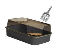 FLCPJGV Bandeja para Gatos con Borde Alto Caja de Arena para Mascotas con Diseño Abierto Recipiente para Cama Higiénica de Pequeños Animales Material, Negro
