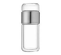 FLCPJGV Botella Portátil de Bebida con de Té Vaso Doble Diseño a Prueba de Fugas en Vidrio Borosilicato Ideal para Conservar Bebidas por Más Ti, Plateado