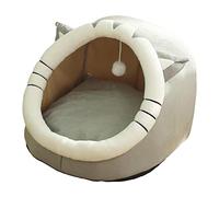 FLCPJGV Casa para Gatos Cama Cuevas Portátil Mascotas Acolchada Suede con Juguete de Bola Antideslizante Adecuada para Gatos Perros Pequeños Conejos Usos en I, 35x35x31cm Gris