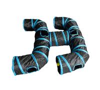 FLCPJGV Cat Tunnel Juguete Interactivo Plegable para Mascotas con Bola Tubo de Juego de Poliéster para Animales Pequeños Refugio para Entrenamiento y, Azul Negro