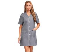 Fldy Bata de laboratorio de manga corta para mujer, uniforme médico, abrigos con botones y bolsillo para trabajo de estudio de laboratorio, gris, 3XL