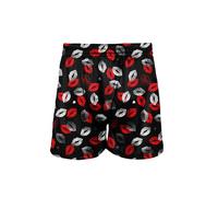 Fldy Calzoncillos tipo bóxer para hombre, de satén, estampados, con cintura elástica, de satén de seda, ropa de dormir, pantalones cortos, ropa de casa, Beso y negro_a, XL