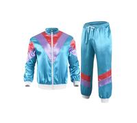 Fldy Chándal retro para mujer de los años 80 y 90, traje de entrenamiento de mal gusto, disfraz de proleta gángster para carnaval, fasching y fiestas temáticas, conjunto, azul celeste, M