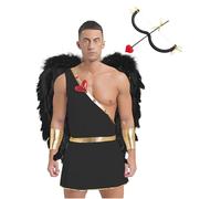 Fldy Disfraz de Cupido para Hombre Arco Flecha Alas de Ángel y Mono Pulsera Adultos Disfraces de Carnaval Mensajero del Amor Dios del Amor Cosplay Negro L