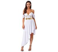 Fldy Disfraz de diosa romana para mujer, disfraz de toga griega, vestido asimétrico, para Halloween, color blanco, XXL