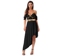 Fldy Disfraz de diosa romana para mujer, disfraz de toga griega, vestido de disfraz de toga griega, dobladillo asimétrico, disfraz de Halloween, negro, S