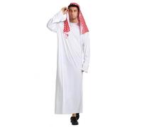 Fldy Disfraz de jeque árabe para hombre, disfraz árabe blanco, pañuelo impreso, pañuelo para carnaval con lunares, M