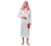 Fldy Disfraz de jeque árabe para hombre, disfraz árabe blanco, pañuelo impreso, pañuelo para la cabeza, disfraz de carnaval, a cuadros, L