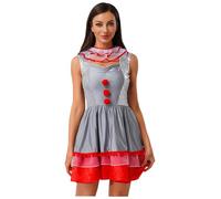 Fldy Disfraz de payaso para mujer, vestido de carnaval, Halloween, disfraz de circo, disfraz de showgirl, fiesta temática, desfile, vestido de baile, gris, 3XL