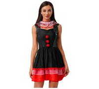 Fldy Disfraz de payaso para mujer, vestido de carnaval, Halloween, disfraz de circo, disfraz de showgirl, fiesta temática, desfile, vestido de baile, negro, talla 3XL