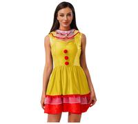 Fldy Disfraz de payaso para mujer, vestido de carnaval, Halloween, disfraz de circo, disfraz de showgirl, fiesta temática, desfile, vestido de baile, amarillo, 3XL