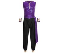 Fldy Disfraz oriental de príncipe árabe para hombre, ropa oriental para hombre, disfraz de Halloween, disfraz de fiesta temática, color morado y negro, talla 3XL