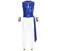 Fldy Disfraz oriental de príncipe árabe para hombre, ropa oriental para hombre, disfraz de Halloween, disfraz de fiesta temática, azul real, talla 3XL