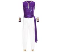 Fldy Disfraz oriental de príncipe árabe para hombre, ropa oriental para hombre, disfraz de Halloween, fiesta temática, color violeta, L