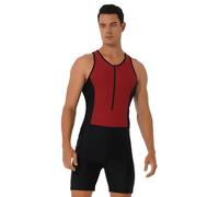 Fldy Traje de triatlón de una pieza sin mangas para hombre, ciclismo, natación, correr, competición, entrenamiento, carrera, traje de bicicleta, Rojo_A, M