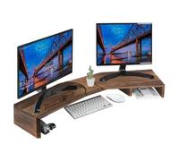 Fleau Elevador de monitor ajustable Home - Soporte para portátil - Organizador de escritorio ergonómico - Soporte para dos monitores con cajón - Elevador - Madera