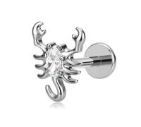 FLECHAZO Pendientes de titanio con parte trasera plana para mujer, tornillo frontal roscado interno, grado de implante ASTM F136, 16G - 18G intercambiables, 16G, 18G, Titanio, ASTM F136, ágata musgo