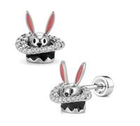 FLECHAZO Pendientes de tuerca con parte trasera plana de conejo para mujer, aretes de tuerca de tuerca de circonita cúbica, poste de acero inoxidable 316L, piercing para cartílago, hélice, tragus