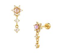 FLECHAZO Pendientes de tuerca con parte trasera plana para mujer, con piedra sintética de ojo de gato, poste de acero inoxidable 316L, piercing para cartílago, hélice, tragus, lóbulo