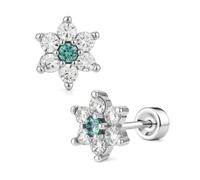 FLECHAZO Pendientes de tuerca con parte trasera plana para mujer, diseño de flor pequeña, poste de acero inoxidable 316L, piercing para cartílago, hélice, tragus, lóbulo