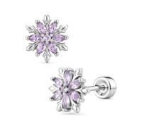 FLECHAZO Pendientes de tuerca con parte trasera plana para mujer, pequeños aretes de tuerca de copo de nieve, poste de acero inoxidable 316L, piercing para cartílago, hélice, tragus, lóbulo