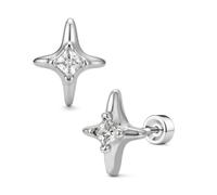 FLECHAZO Pendientes de tuerca de acero inoxidable 316L con parte trasera plana para mujer, joyería de piercing para cartílago con elección de diseños naturales y celestiales, hipoalergénicos para