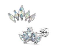 FLECHAZO Pendientes de tuerca de acero inoxidable 316L con parte trasera plana para mujer, joyería de piercing para cartílago con acento de circonita cúbica y diseños inspirados en la naturaleza