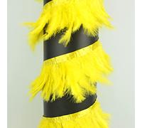 FLECO DE PLUMAS TINTADAS DE MARABÚ CON RIBETE DE SATÉN, ANCHO 14cm (AMARILLO, 1)