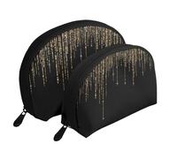 Flecos de Brillo Brillante de Oro Negro, Bolsa de Maquillaje de Concha, Monedero pequeño para Mujer, Bolsa de artículos de tocador, Bolsa de cosméticos, 2 Piezas