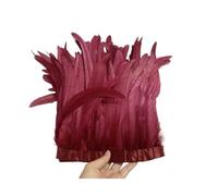 Flecos de plumas Adornos de plumas cola gallo, 25-30cm/10-12 pulgadas, 10 metros, accesorios decoración DIY for vestido, cinta for manualidades para ropa de fiesta(Wine Red)