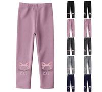 Fleece Lined Leggings Girls Cute Bunny Embroidery Cotton Thermal Tights Kids Winter Thick Warm Trousers Children Soft Fluffy Legging Seamless Yoga Pants for School Gym