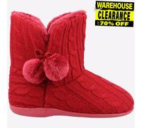 Fleet & Foster Apple Mujer Acogedor Comodidad Punto Botín Pantuflas Rojo