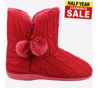 Fleet & Foster Apple Mujer Acogedor Comodidad Punto Botín Pantuflas Rojo