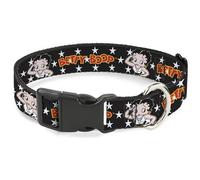 Fleischer Studios, Inc. Collar para Mascotas, Collar de Perro, Hebilla de plástico, Betty Boop Salute Pose y Texto Estrellas Negro, Blanco, Amarillo y Rojo, 8.5 a 12 Pulgadas 0.5 Pulgadas de Ancho