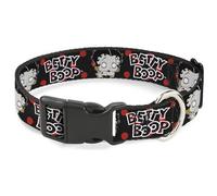 Fleischer Studios, Inc. Collar para Mascotas, Collar de Perro, Hebilla de plástico, Betty Boop Zombie Betty y Texto de Lunares, Negro, Rojo y Blanco, 7 a 8.5 Pulgadas de Ancho