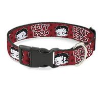 Fleischer Studios, Inc. Collar para Mascotas, Collar de Perro, Hebilla de plástico, Cara de Betty Boop, Texto de Lunares, Color Negro y Blanco, 8.5 a 12 Pulgadas, 0.5 Pulgadas de Ancho